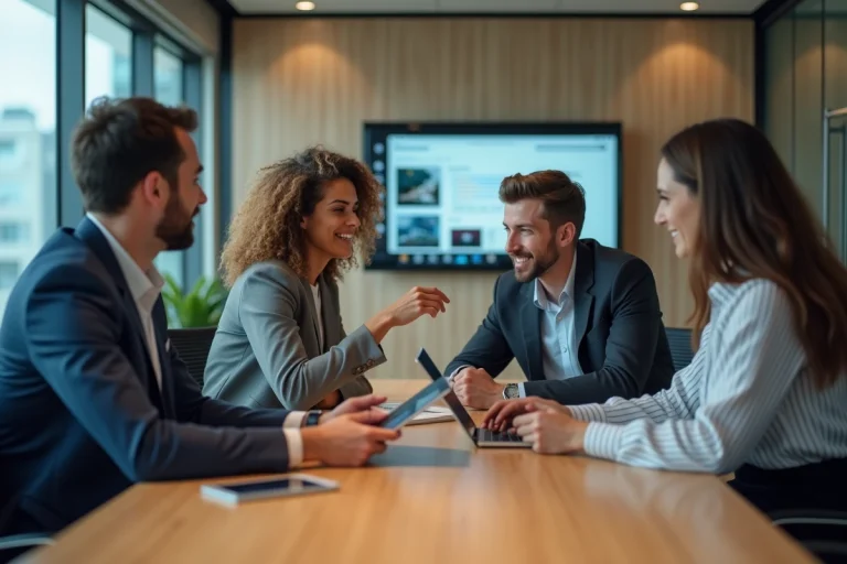 Groupe de professionnels en réunion dans un bureau moderne