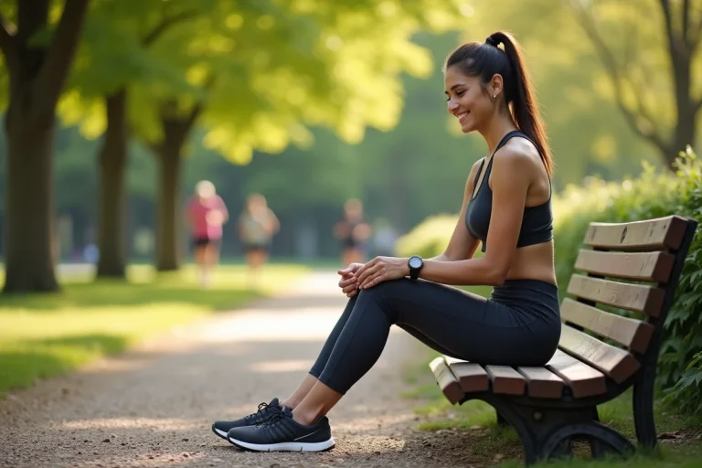 Femme sportive souriante se préparant pour une marche matinale