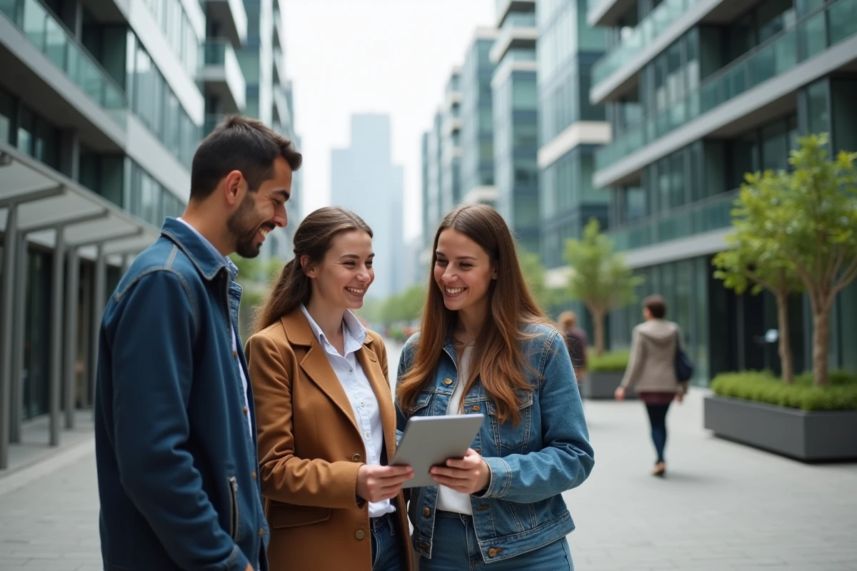 Groupe de jeunes adultes discutant en extérieur