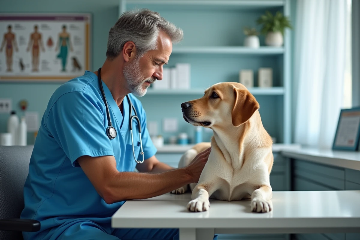 Vétérinaire examinant un chien dans une clinique vétérinaire